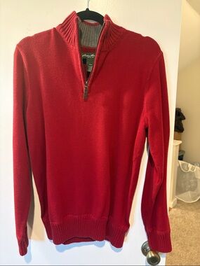 Eddie Bauer Red Quarter-Zip Knit Pullover